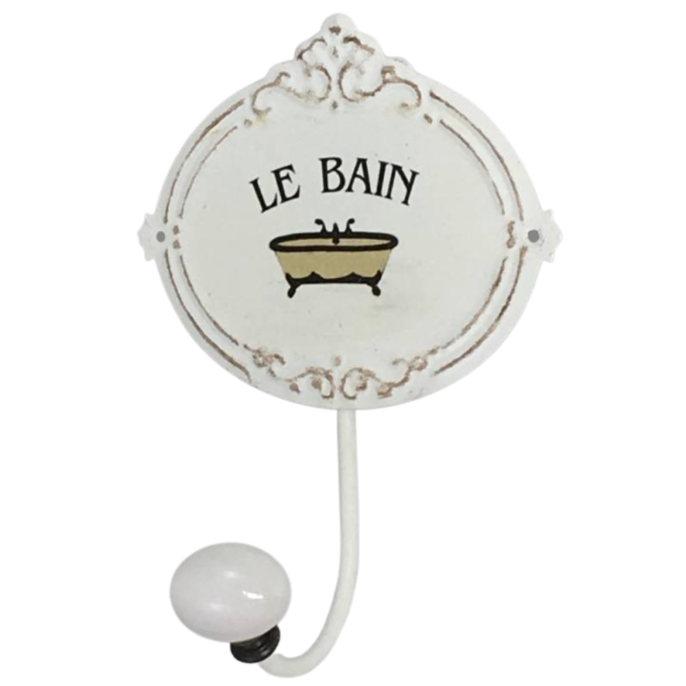 Patère porte-serviette "Le Bain" en métal blanc et porcelaine