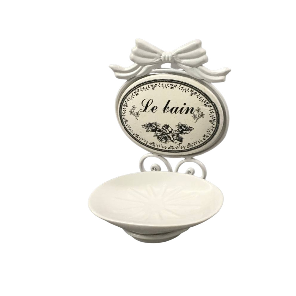 Porte savon en fer et porcelaine blanc 19 x 13 cm