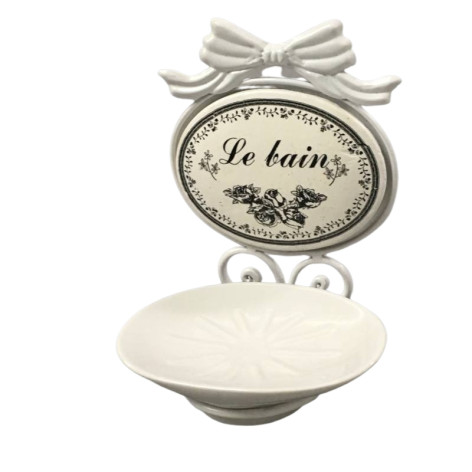 Porte savon en fer et porcelaine blanc 19 x 13 cm