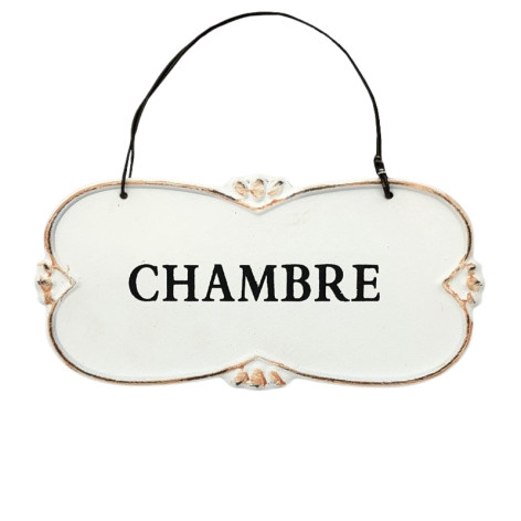 Plaque de porte "Chambre" en métal Blanc