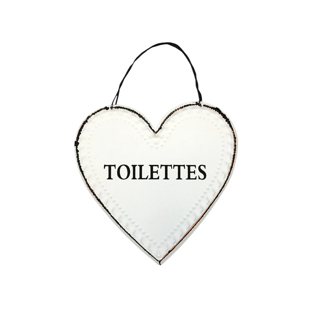 Plaque de porte en forme de coeur "Toilettes" en métal Blanc