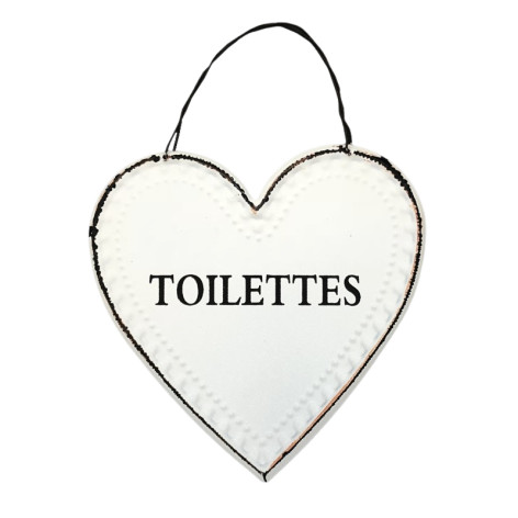 Plaque de porte en forme de coeur "Toilettes" en métal Blanc