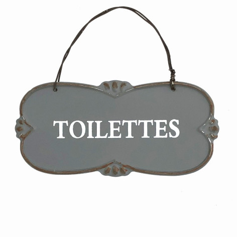 Plaque de porte "Toilettes" en métal Gris