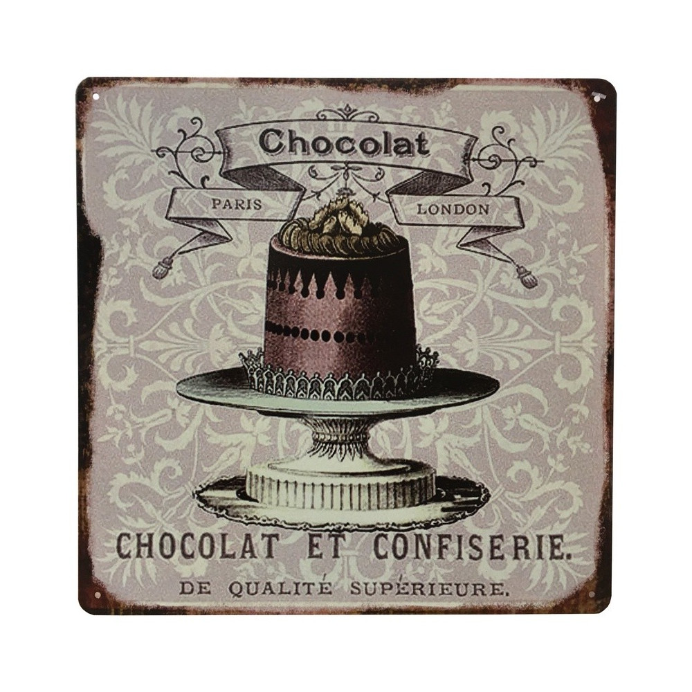 Plaque Décorative En Métal Marron Chocolat Et Confiserie 30 X 30 Cm 
