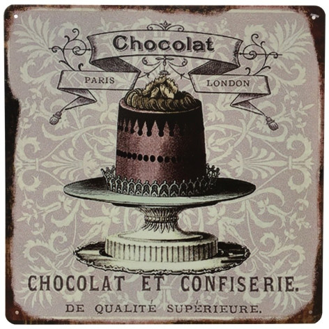 Plaque décorative carrée en métal "Chocolat et confiserie"