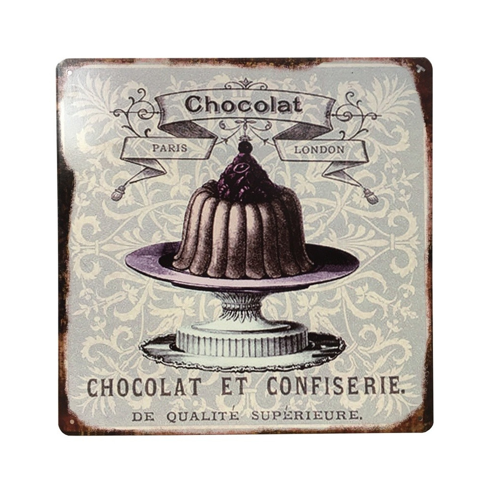 Plaque décorative carrée en métal "Chocolat et confiserie"