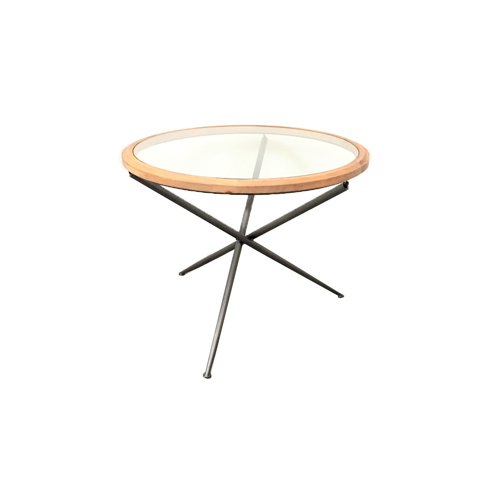 Table bois + métal + verre