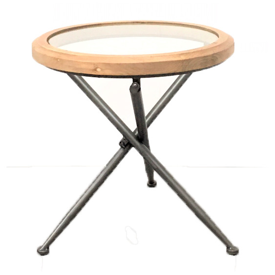 Table ronde - bois + métal + verre
