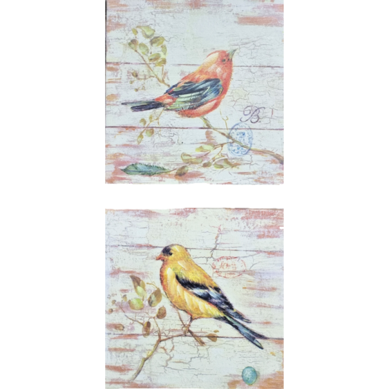 Ensemble de 2 Peintures sur toile représentant des oiseaux