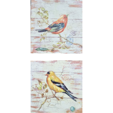 Ensemble de 2 Peintures sur toile représentant des oiseaux