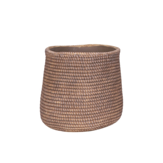 Cache-pot rond en ciment "style panier" - marron - TGM