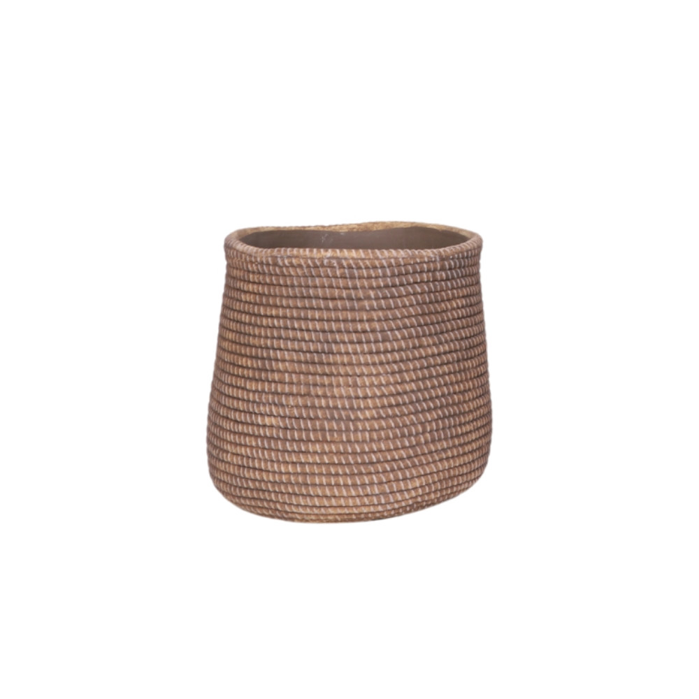 Cache-pot rond en ciment "style panier" - marron - TGM