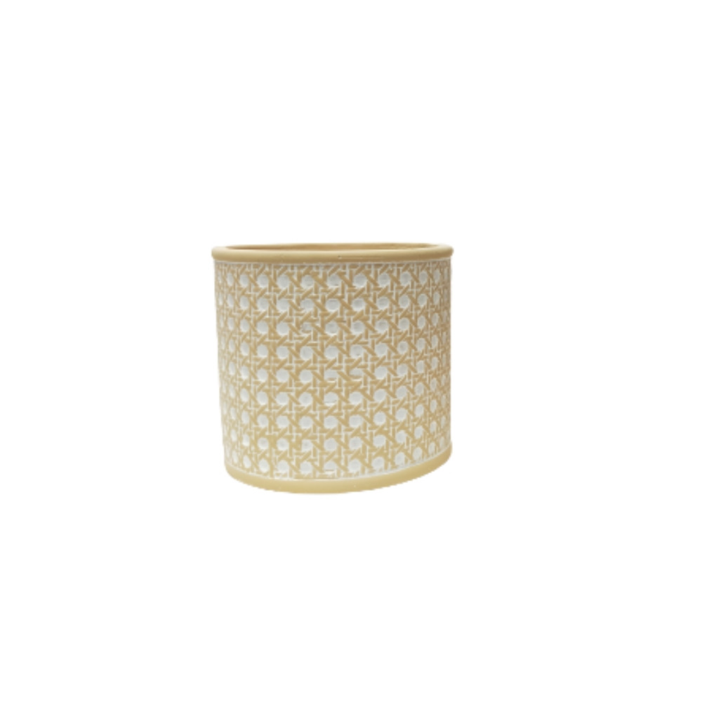 Cache-pot cylindre en ciment - collection "Cannage"- beige/blanc