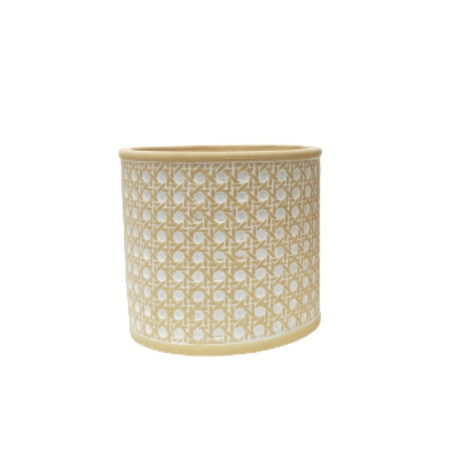 Cache-pot cylindre en ciment - collection "Cannage"- beige/blanc