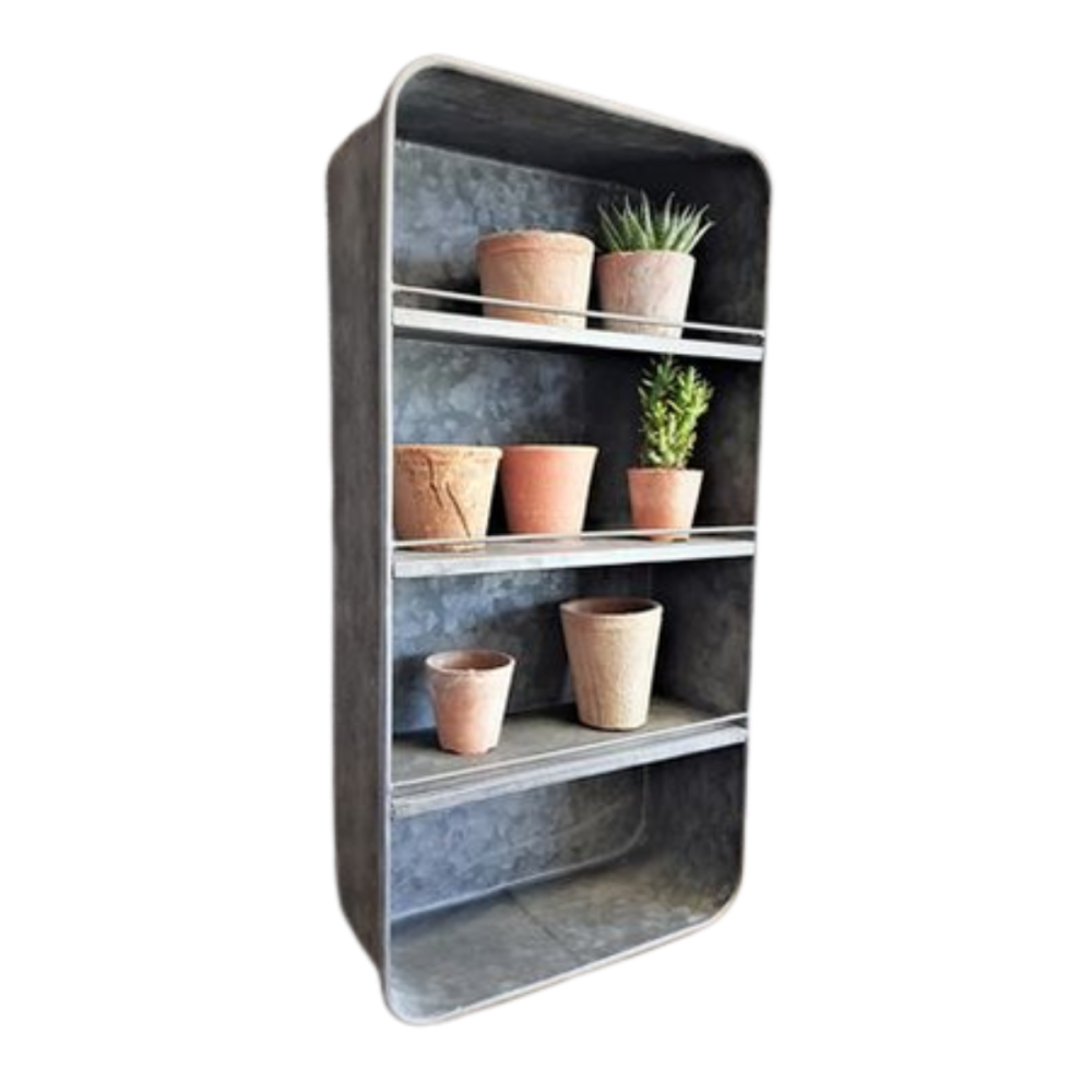 Etagère rectangle en zinc 3 étagères en bois