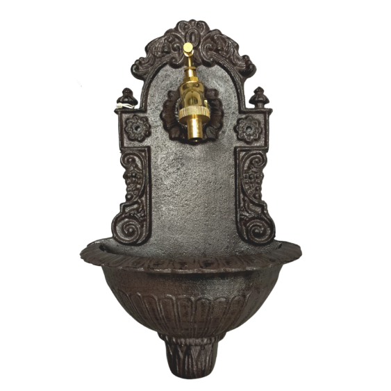 Fontaine murale de jardin en fonte marron 25 x 16 x Ht.40 cm