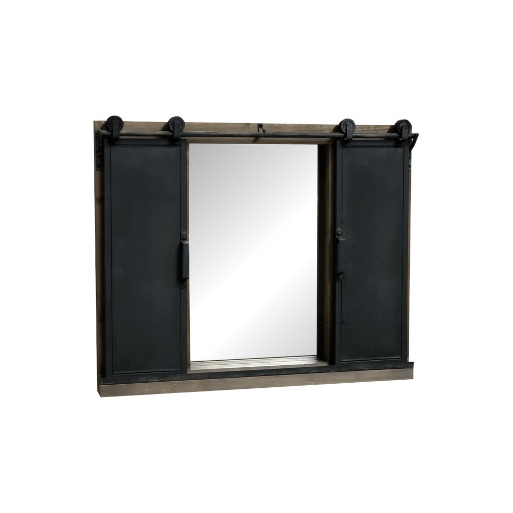 Miroir "Portes Coulissantes" sur Roulettes de Style Industriel en Bois et métal