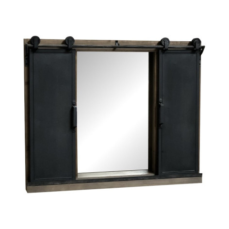 Miroir "Portes Coulissantes" sur Roulettes de Style Industriel en Bois et métal