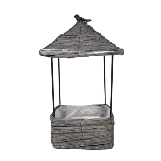 Coupe carrée "Maisonnette" en osier gris avec oiseau en métal