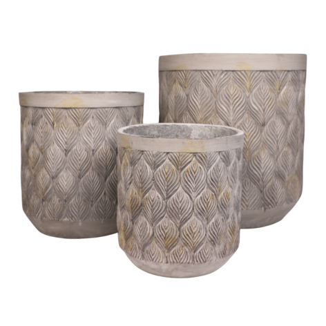 Set de 3 Cache-pots en résine & ciment gris Ht.31-39-49.5 cm