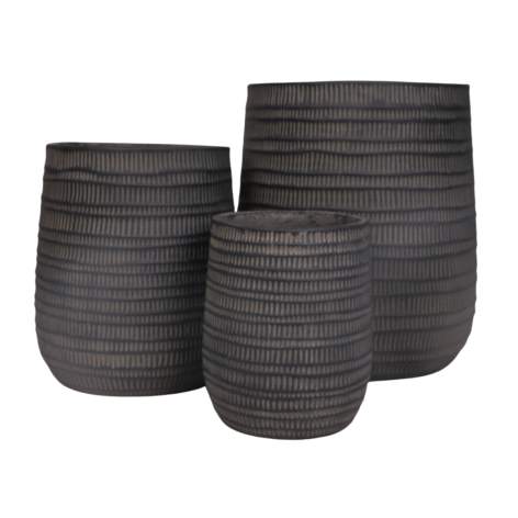 Set de 3 Cache-pots en Résine fibrée - décor "gaufré" - gris anthracite - "Spécial exterieur"