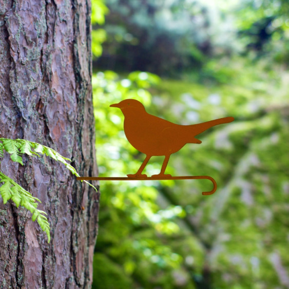 Pic Oiseau «Plat» en métal rouillé à installer sur le tronc d'un arbre