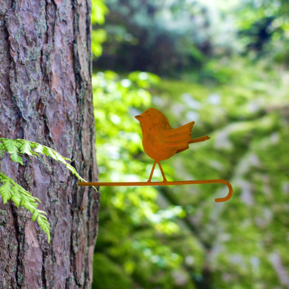 Pic Oiseau «En relief» en métal rouillé à installer sur le tronc d'un arbre