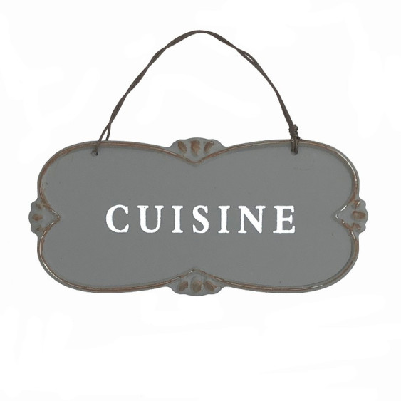 Plaque de porte "Cuisine" en métal Gris