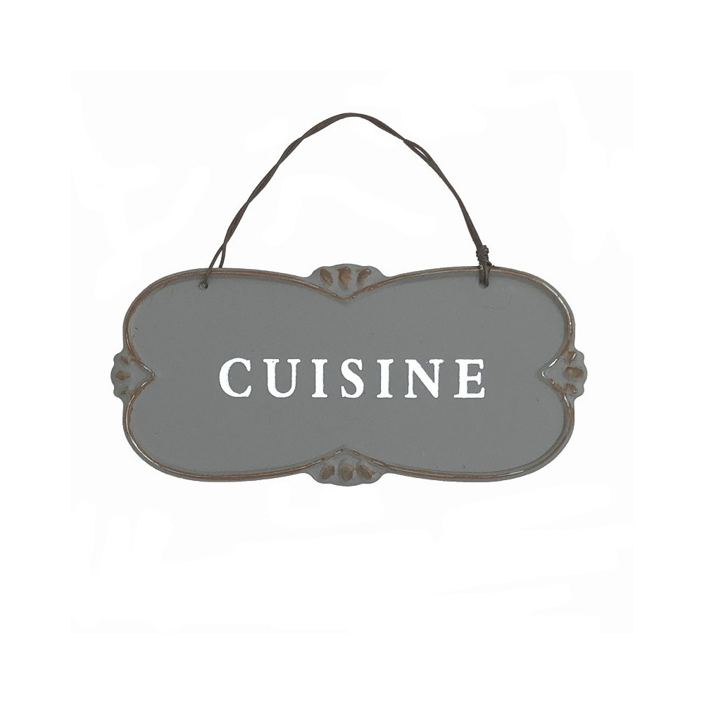 Plaque de porte "Cuisine" en métal Gris