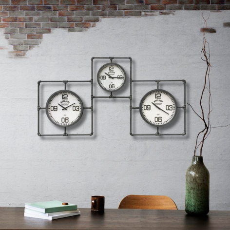 Horloge Multiple de Style Industriel Tube en Métal gris fonctionne à Piles