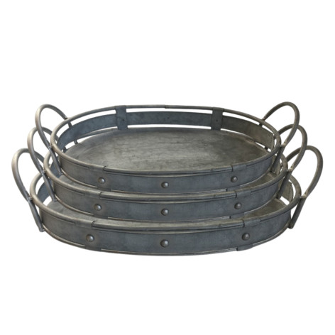 Set de 3  plateaux en métal gris ovale