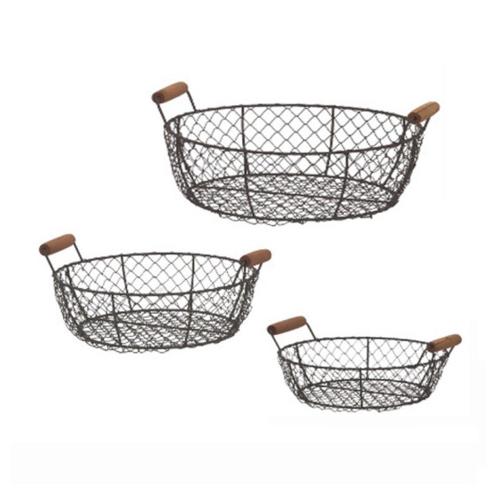 Set de 3 panier grillage rond noir