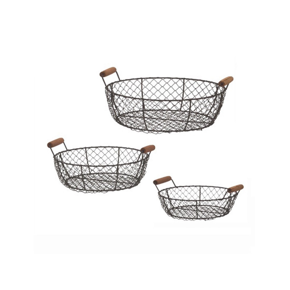 Set de 3 panier grillage rond noir