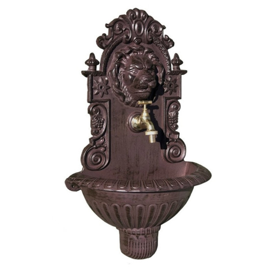 Fontaine murale extérieure en métal marron avec tête de lion