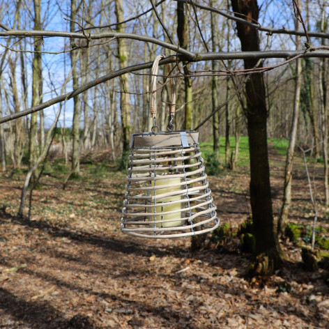 Lanterne évasée en osier tressé gris + verrerie