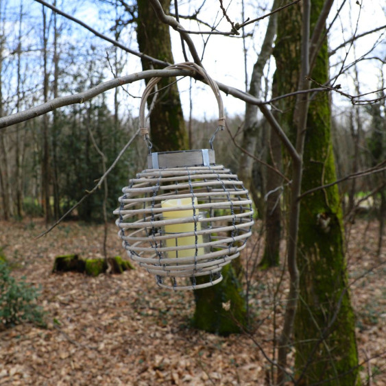 Lanterne Boule - «Tressé» en osier + verrerie -GM