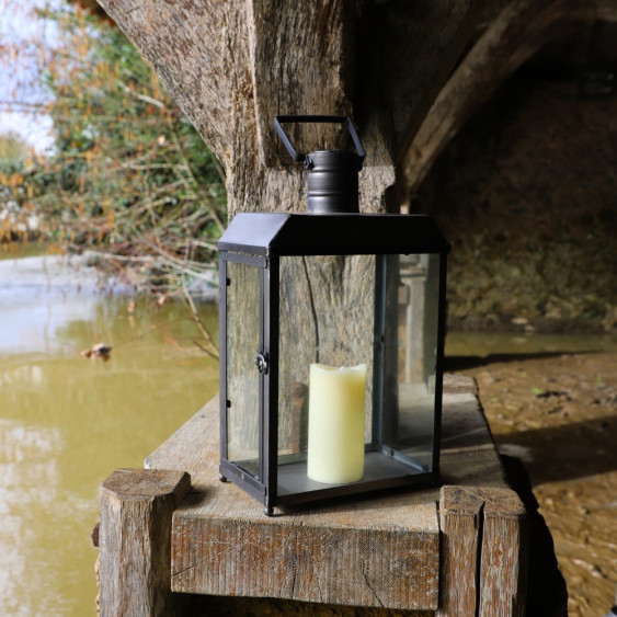 Lanterne "Tempête" rectangle en métal gris et verre de style industriel