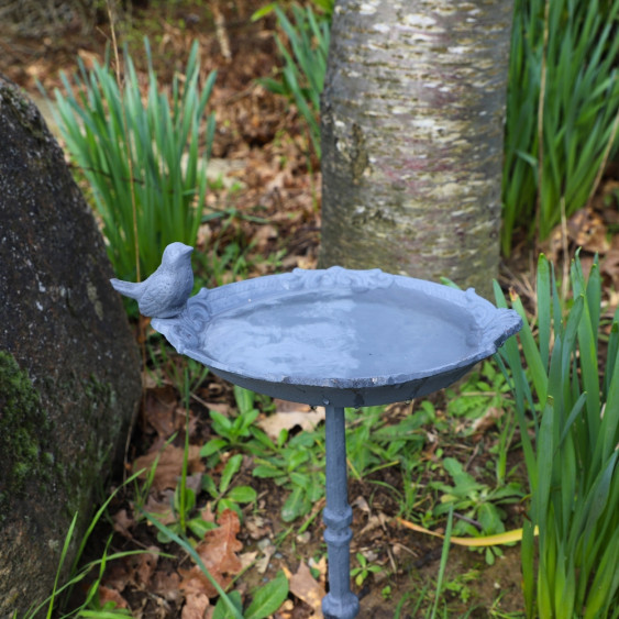 Bain d’Oiseaux sur pied - «Oiseau» en fonte Grise