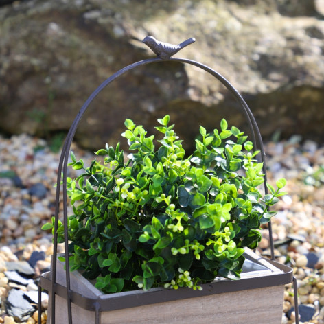 Jardinière rectangle « oiseau sur anse arrondie » en bois et métal