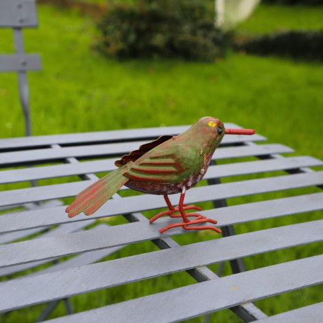 Oiseau en métal gris/vert à poser