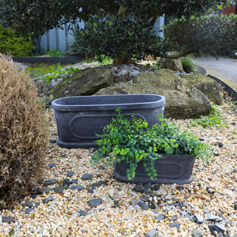 Set de 2 jardinières ovales en résine fibrée grise"spécial exterieur"