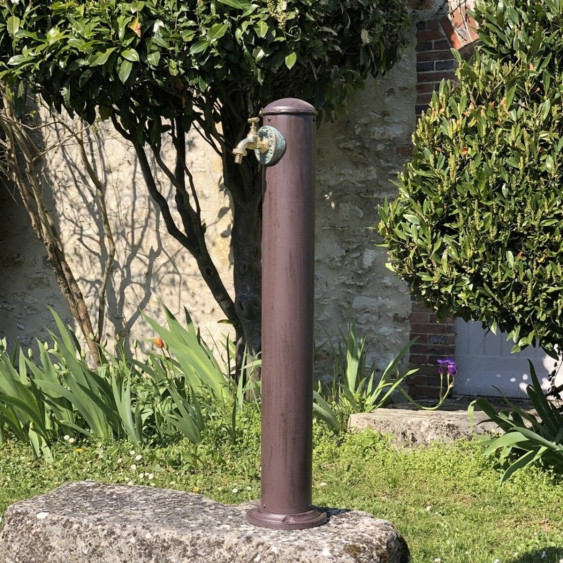 Fontaine "colonne" de jardin en fonte Marron et son robinet doré