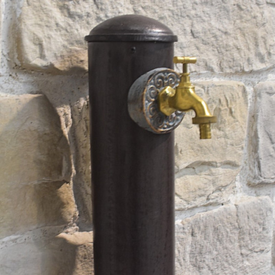 Fontaine "colonne" de jardin en fonte Marron et son robinet doré