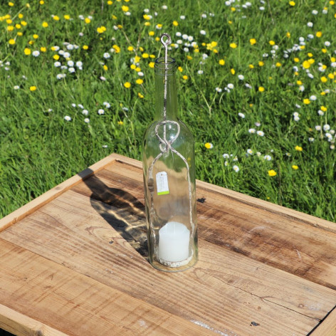 Photophore bouteille en métal et verre gris Ø.7 x 38.5 cm