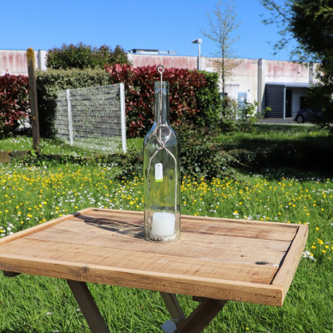 Photophore bouteille en métal et verre gris Ø.7 x 38.5 cm