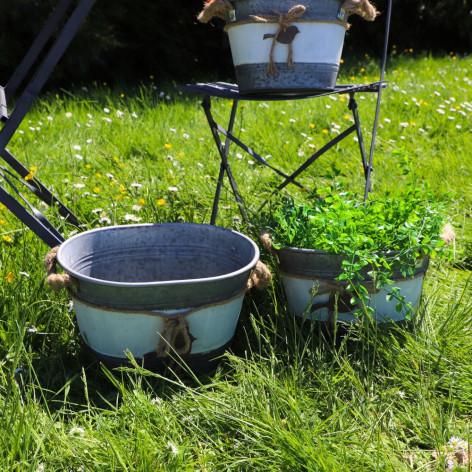 Set de 3 jardinières en métal blanc gris et marron L.26.5-30.5-33.5 cm