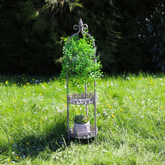 Présentoir pour 3 plantes en métal vieilli