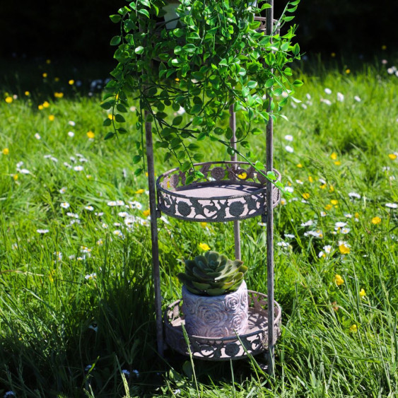 Présentoir pour 3 plantes en métal vieilli