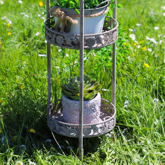 Présentoir pour 2 plantes en métal vieilli