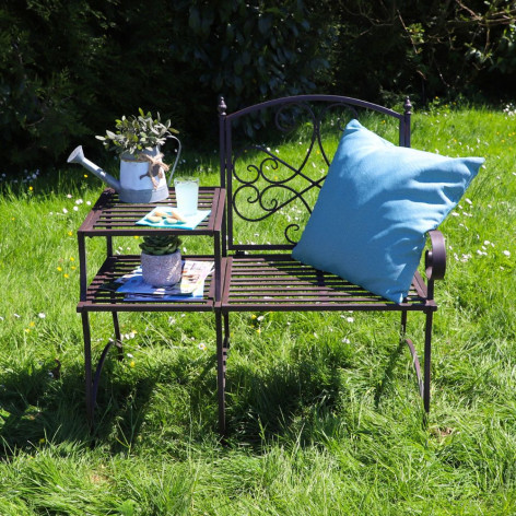 BANC ET SA TABLETTE DE JARDIN EN MÉTAL MARRON 97 X 50 X 92 CM